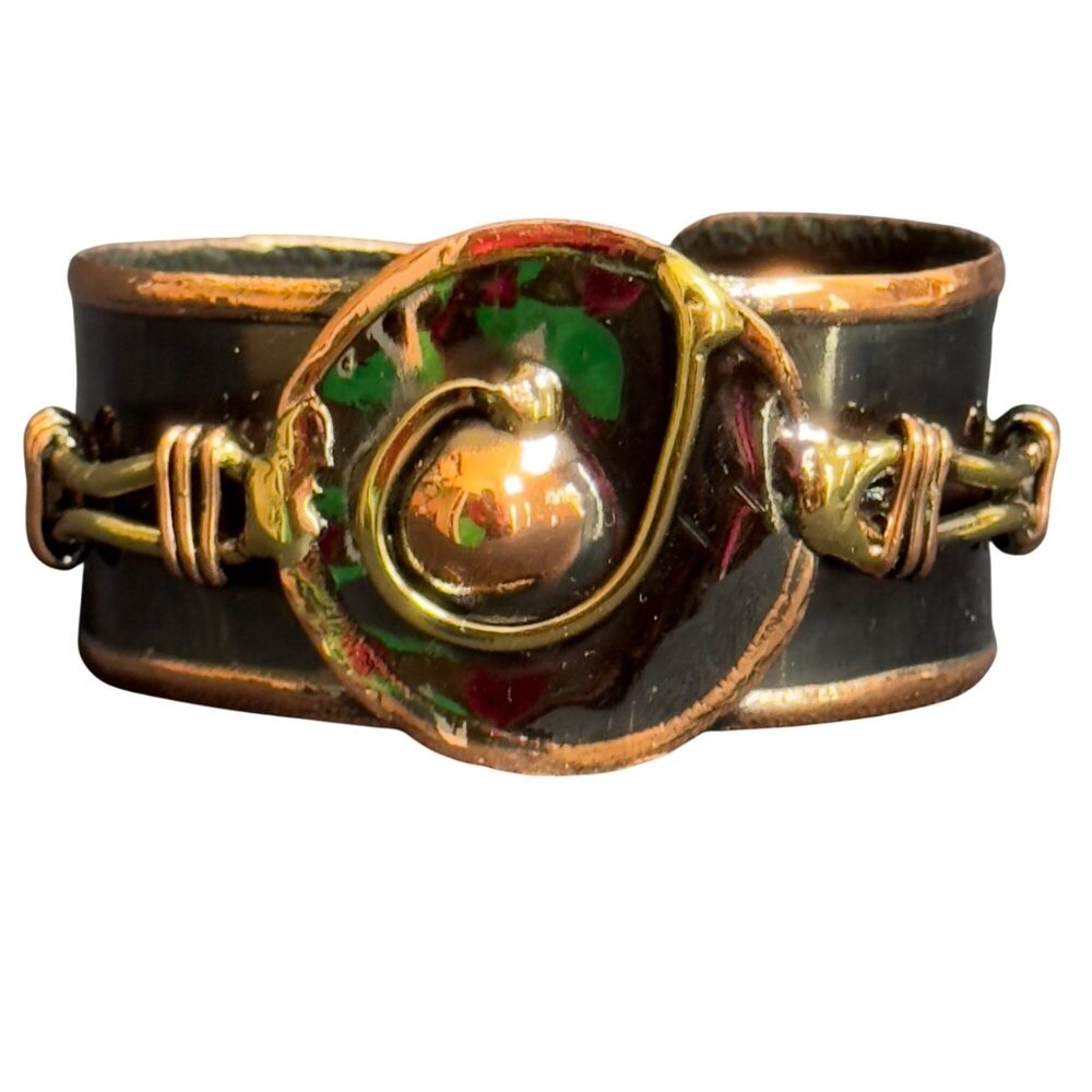 Brass Copper Cuff Women's Statement Bracelet Abstract Metal Accents Vintage